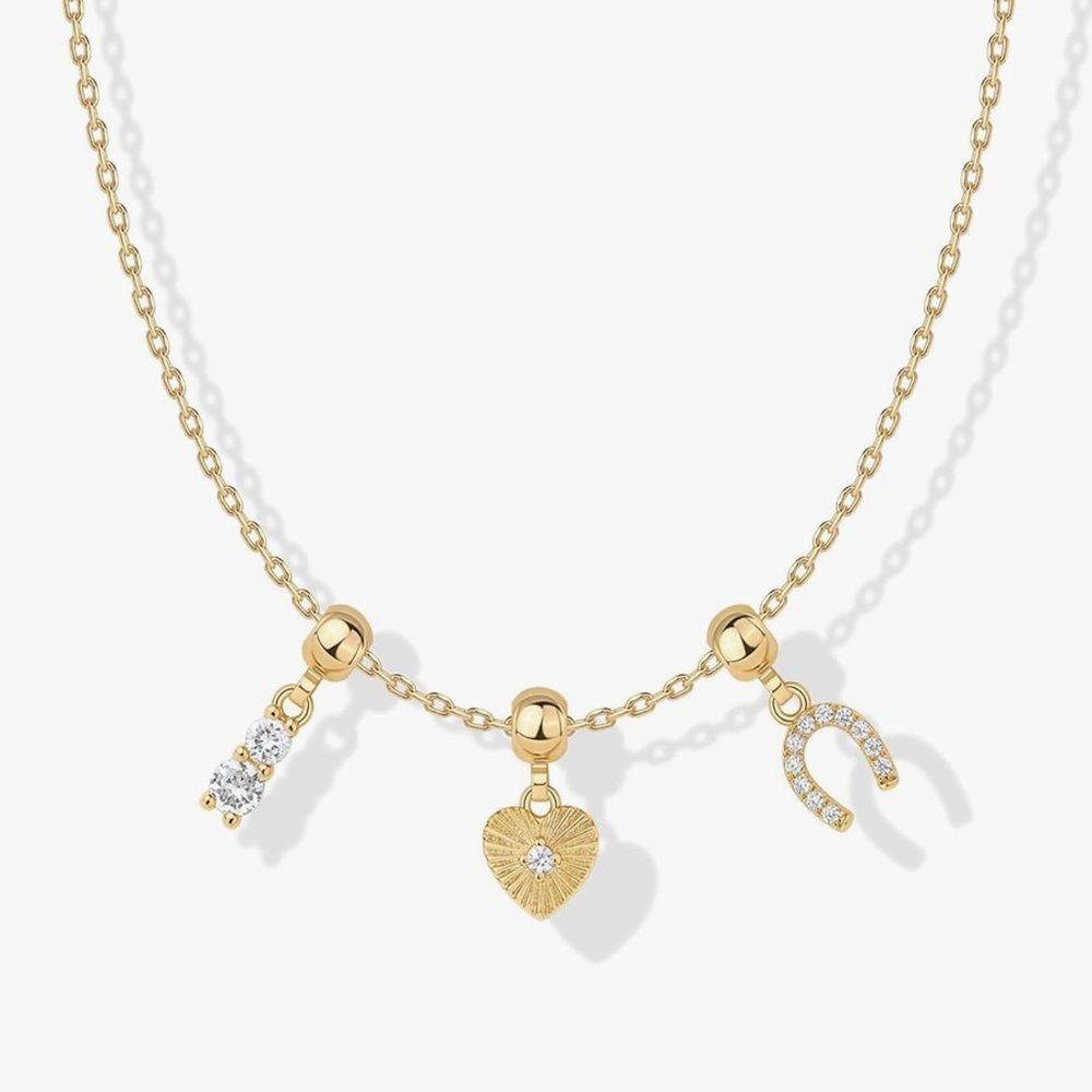 NEW 14k Gold Plated Three Charms Pendant Necklace